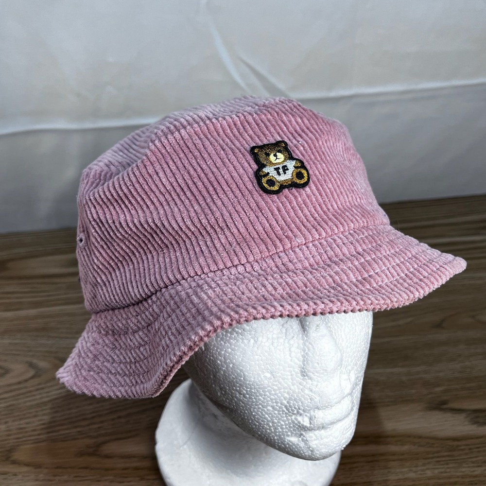 Teddy Fresh Pink Corduroy Bucket Hat Embroidered‎ Bear Mascot Streetwear Cotton